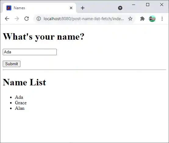 form and fetched results