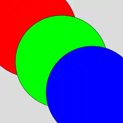 red, green, and blue circles