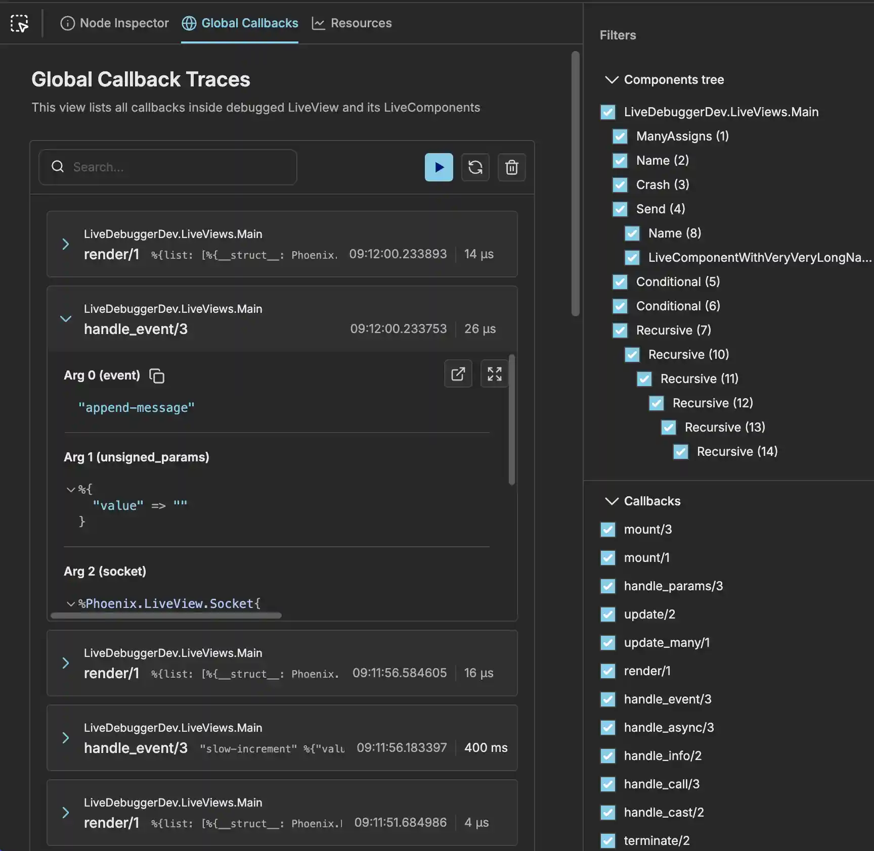 Callback Tracing inside Global Traces
