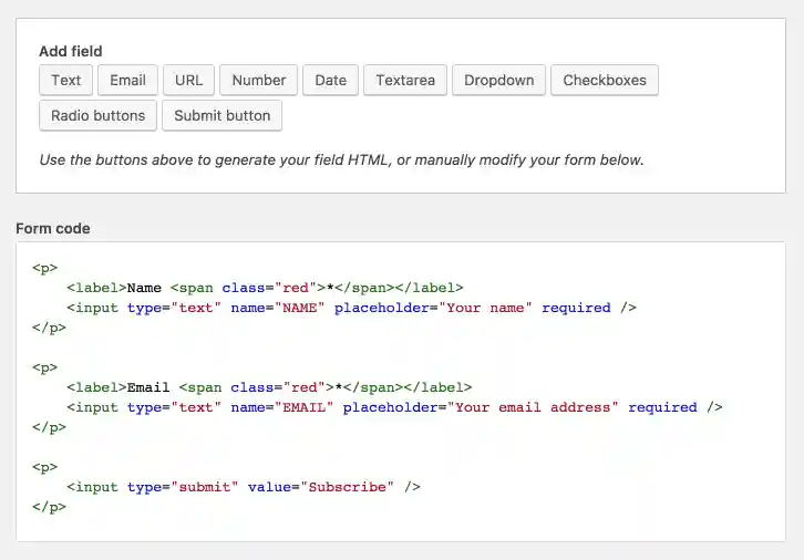 The form editor built into the HTML Forms for WordPress plugin.