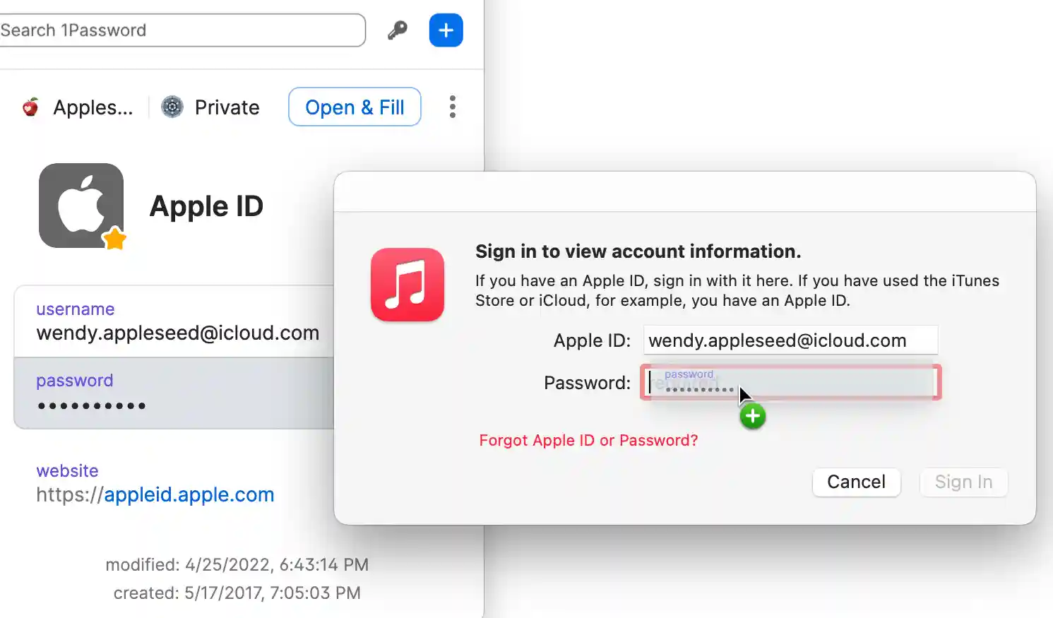 Use drag and drop to fill in apps from 1Password