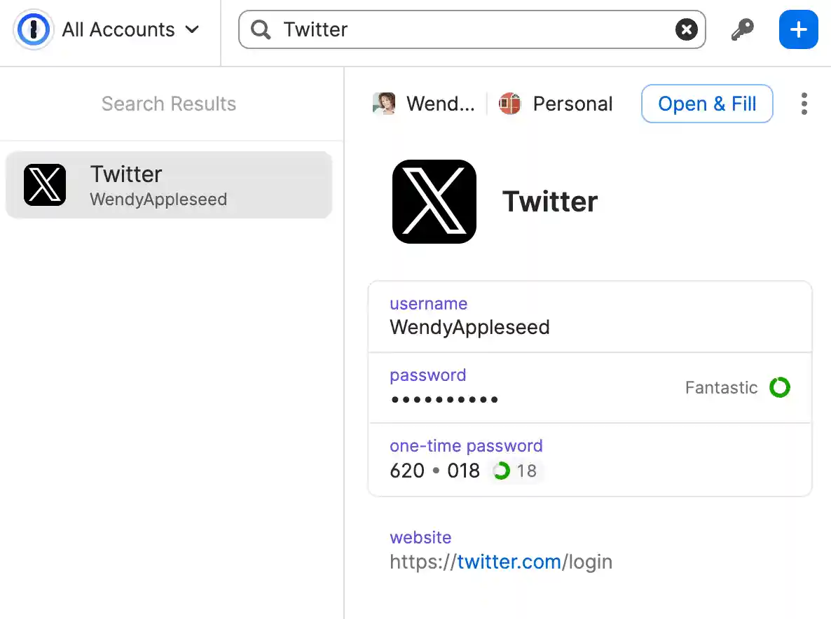 Search in the 1Password pop-up