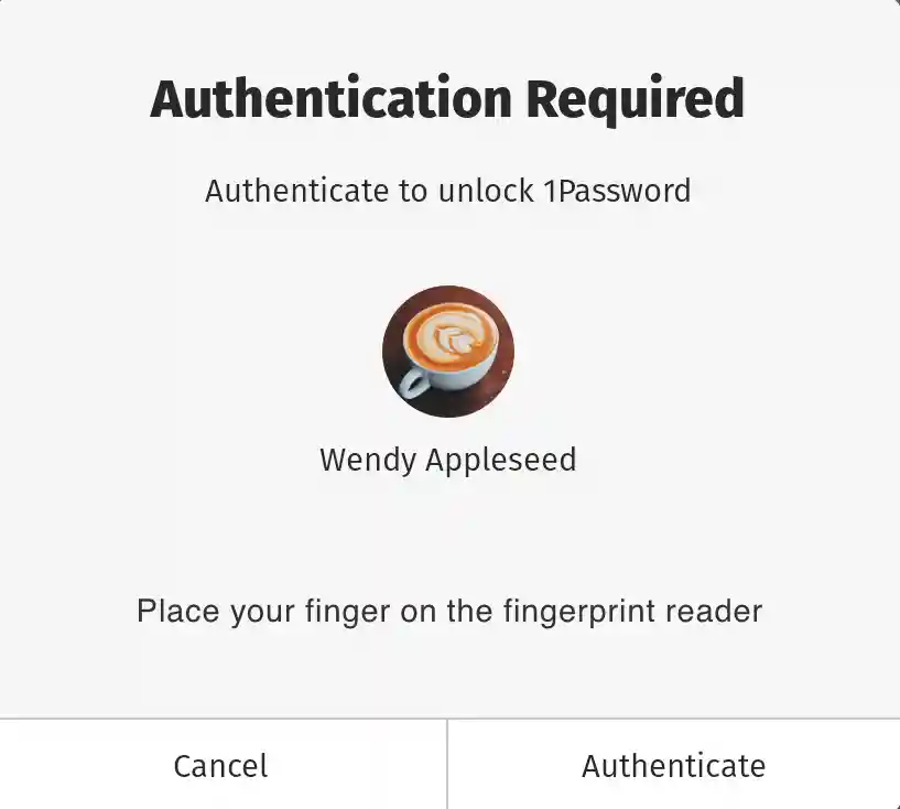 Authenticate to unlock 1Password