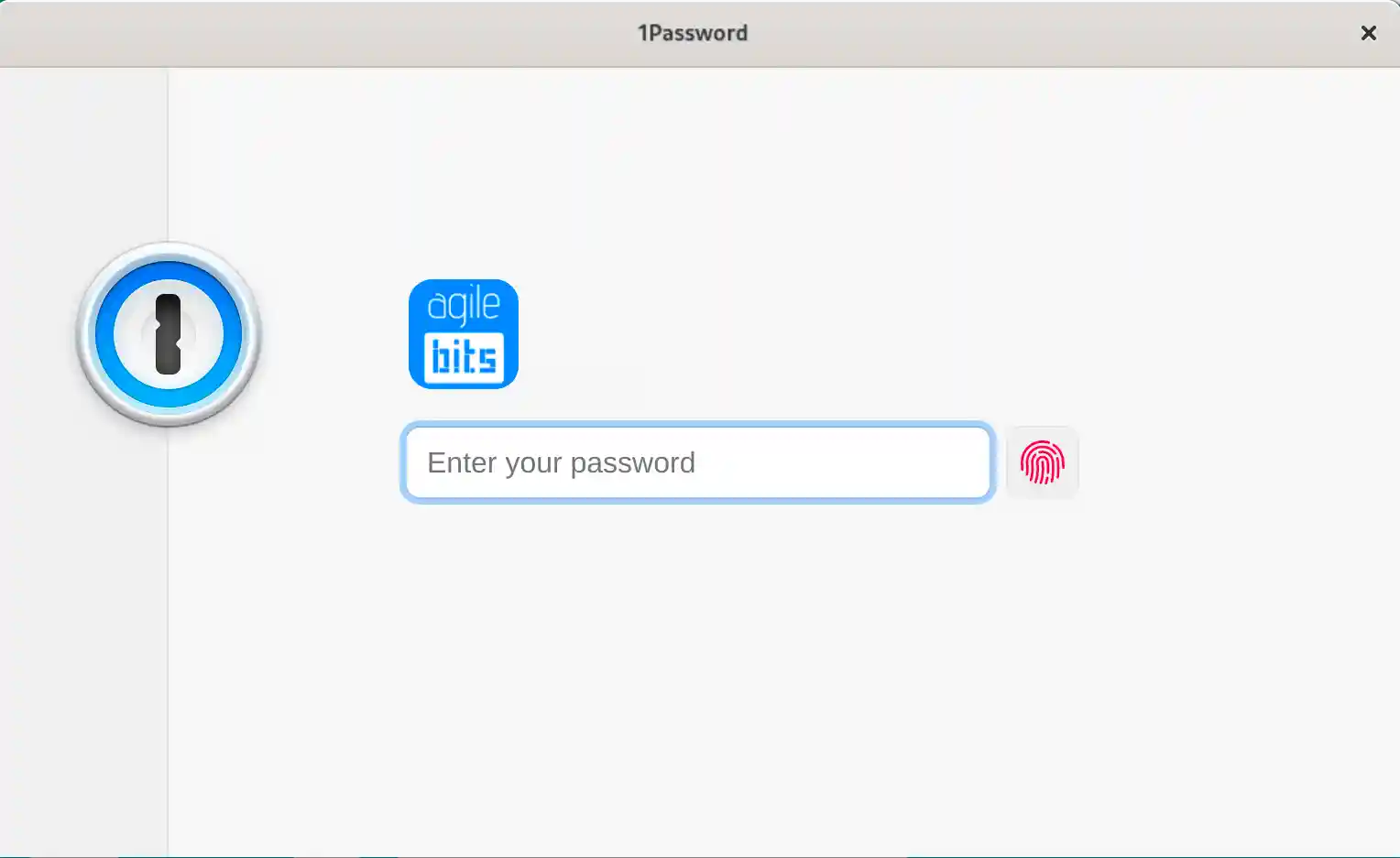 1Password for Linux lock screen with fingerprint icon