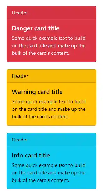 Blazor Bootstrap: Card Component - Background and color - Danger, Warning, Info