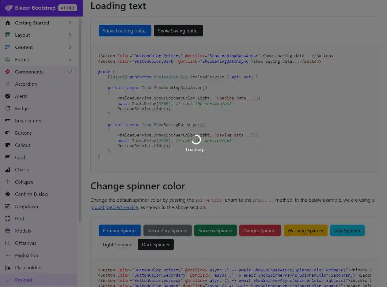 Blazor Bootstrap: Blazor Preload Component - Default