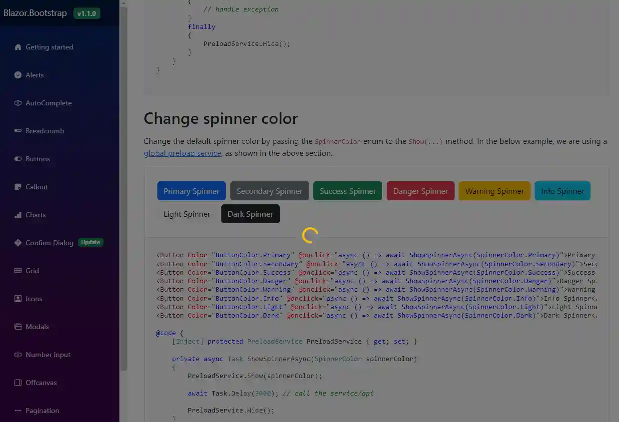 Blazor Bootstrap: Blazor Preload Component - Change spinner color