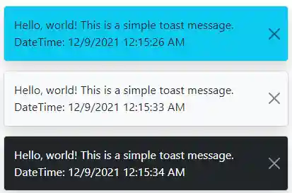 Blazor Bootstrap: Toasts Component - Example
