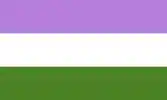 Genderqueer pride flag, made up of three horizontal stripes, which are, from top to bottom, purple, white, and green.