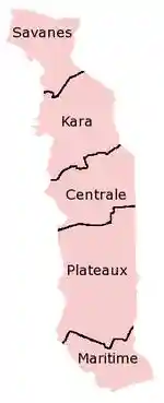 A clickable map of Togo exhibiting its five regions.