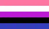 Genderfluid pride flag, made up of horizontal stripes of, from top to bottom, pink, white, purple, black, and blue.