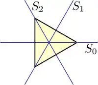 An equilateral triangle with a line joining each vertex to the midpoint of the opposite side