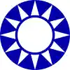 A circular logo representing a white sun on a blue background. The sun is a circle surrounded by twelve triangles.
