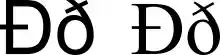 Lower case and upper case of Eth(Ðð) expressed by a sans serif single-stroke-width font and a serif variable-stroke-width font