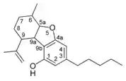 Chemical structure of a CBE-type cannabinoid.