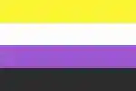 Non-binary pride flag, made up of four horizontal stripes, which are, from top to bottom, yellow, white, purple, and black.