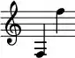 { \new Staff \with { \remove "Time_signature_engraver" } \clef "treble" f f'' }