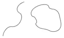 A wavy open segment and closed loop of string.