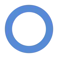 A hollow circle with a thick blue border and a clear centre