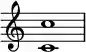 { \override Score.TimeSignature#'stencil = ##f \relative c' { \clef treble \time 4/4 \key c \major <c c'>1 } }