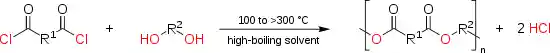 Polyester formation via neat acyl chloride.svg