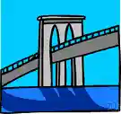 span - a structure that allows people or vehicles to cross an obstacle such as a river or canal or railway etc.