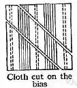 diagonal - a line or cut across a fabric that is not at right angles to a side of the fabric