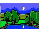 night - the time after sunset and before sunrise while it is dark outside