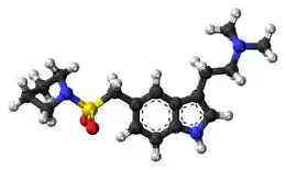Ball-and-stick model of the almotriptan molecule