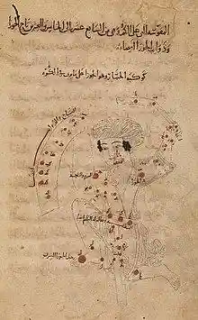 Medieval illustration showing the stars of Orion overlaid with an image of a warrior