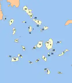 Location of municipalities within Cyclades Prefecture