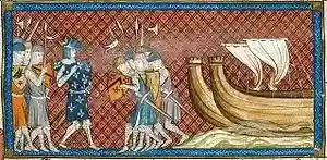 Miniature of Phillip of France arriving in the eastern Mediterranean
