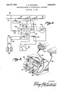 Schematic of electronics for Mathison E-meter and sketch of use