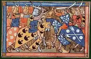 Medieval illustration of a battle during the Second Crusade