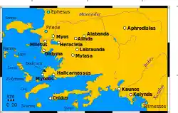 Map of ancient Caria showing cities