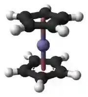 Ball-and-stick model of ferrocene molecule