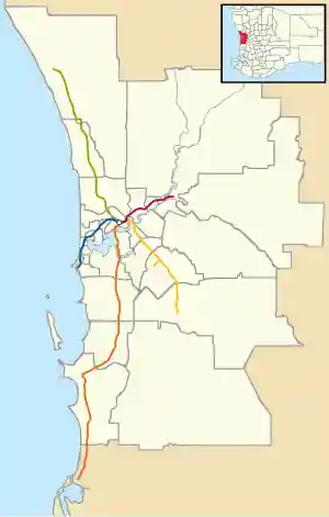 A geographic Transperth Trains services map
