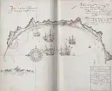 Old map showing a Mauritian bay, with a D indicating where dodos were found