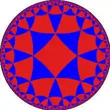 A disk tiled by triangles and quadrilaterals which become smaller and smaller near the boundary circle.