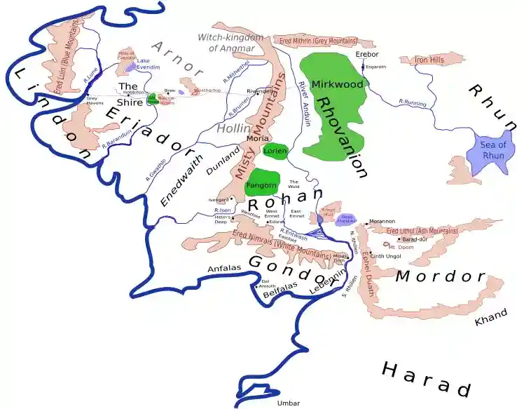 Sketch map of the north-west of Middle-earth at the end of the Third Age
