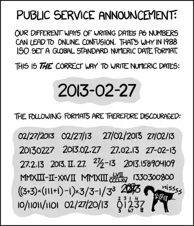 XKCD comic describing the standard date Year month day format.