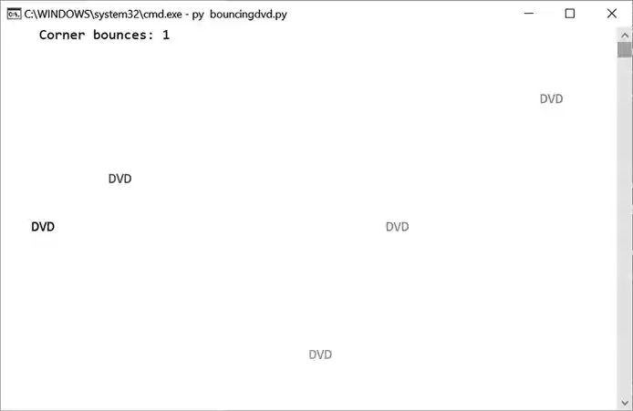 A command line text window with DVD text in various places.