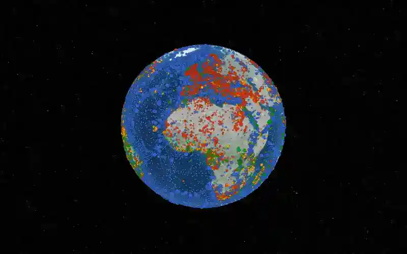 Animated rotating globe showing iSamples data points from 4 scientific repositories