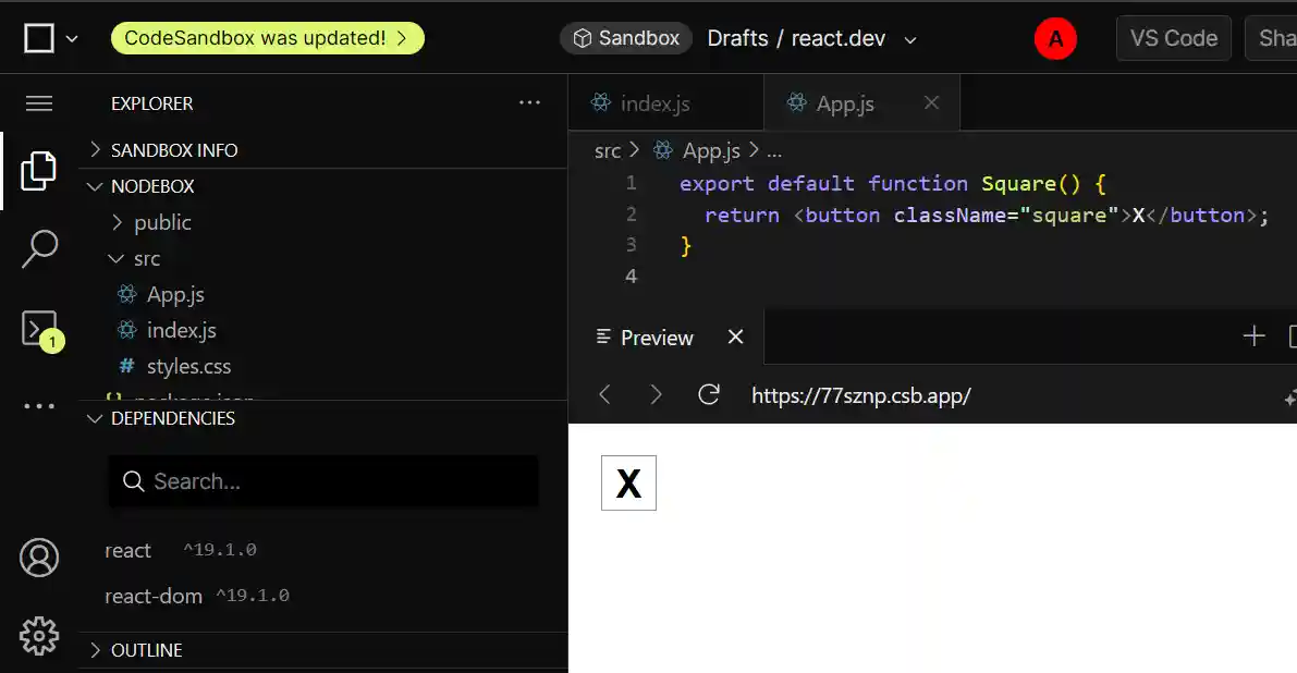 CodeSandbox のスタータコード
