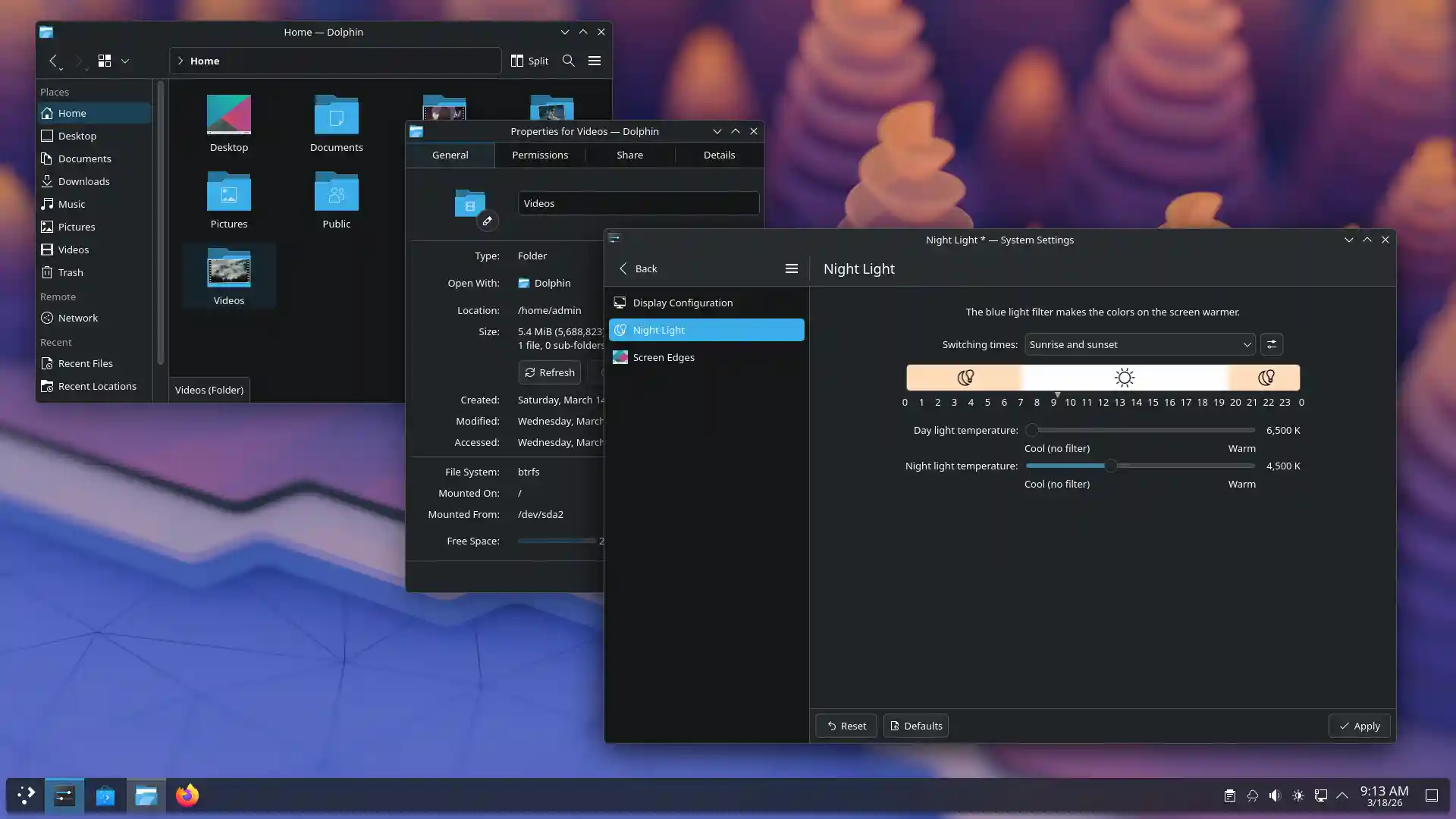 Plasma and Kontact with dark theme enabled
