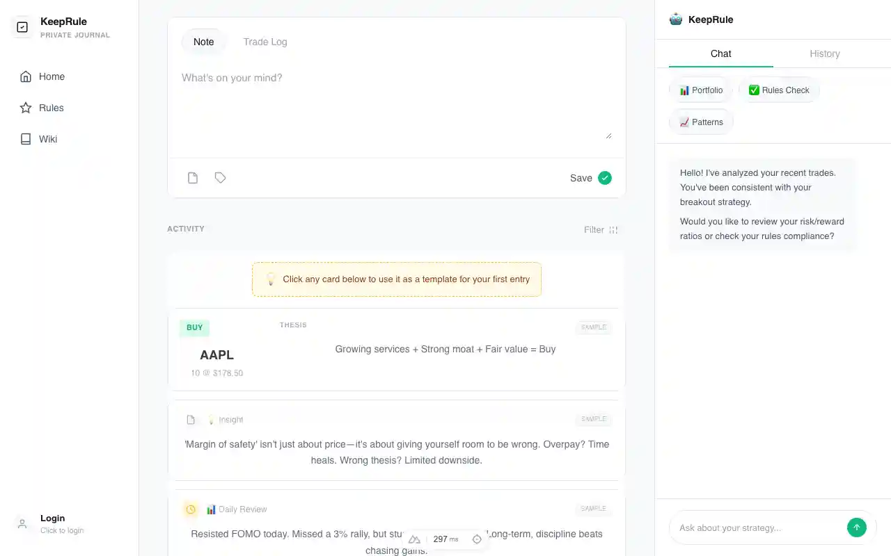 KeepRule product interface showcasing investment wisdom tracking