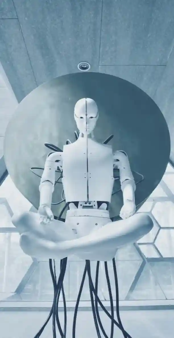 Humanoid robot in a futuristic architectural setting