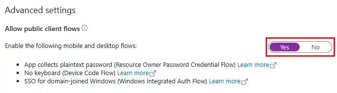 A screenshot of the Allow public client flows toggle