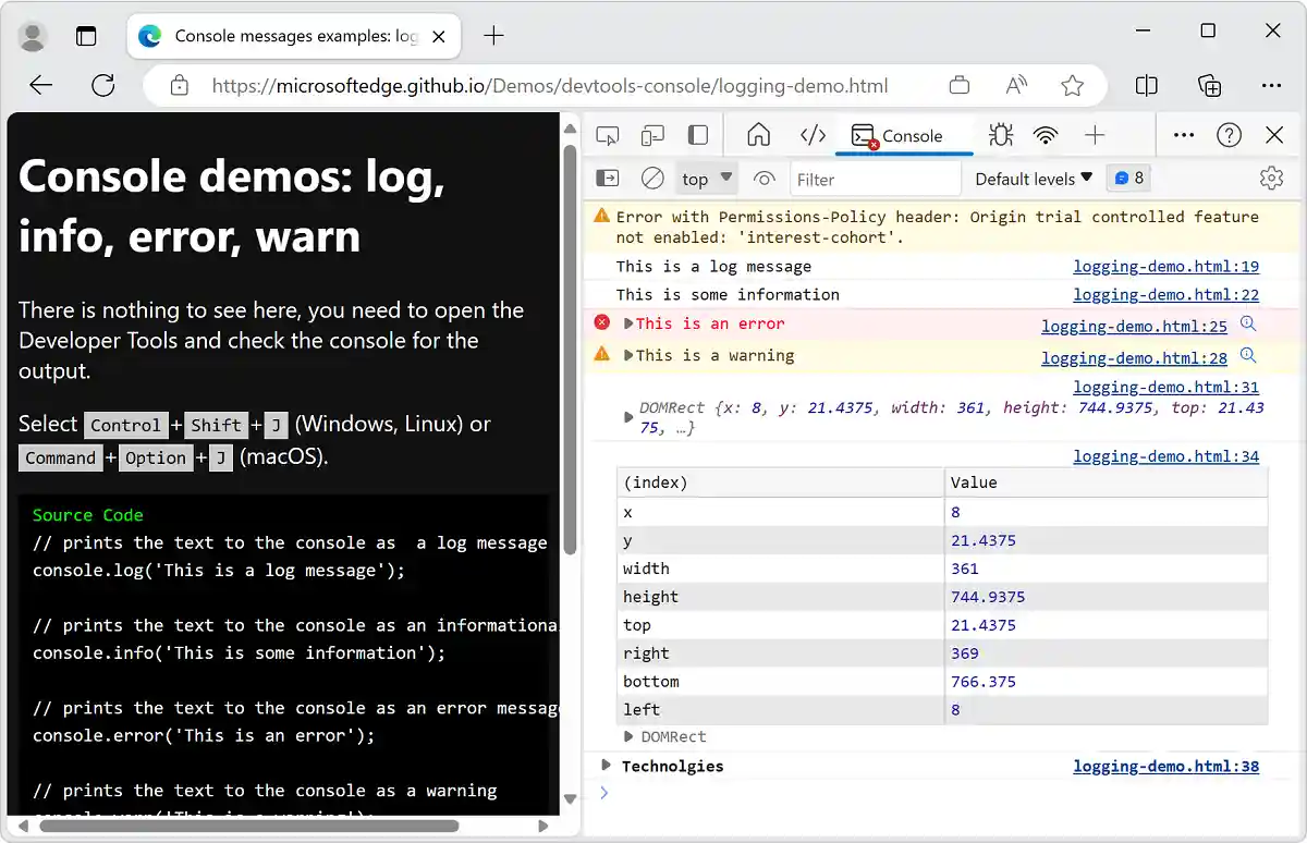 Console full of messages caused by demo code