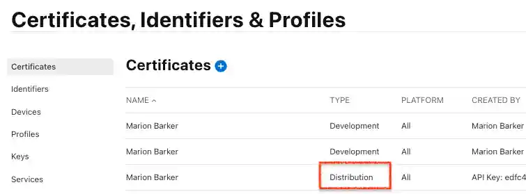 view the current certificates at Apple